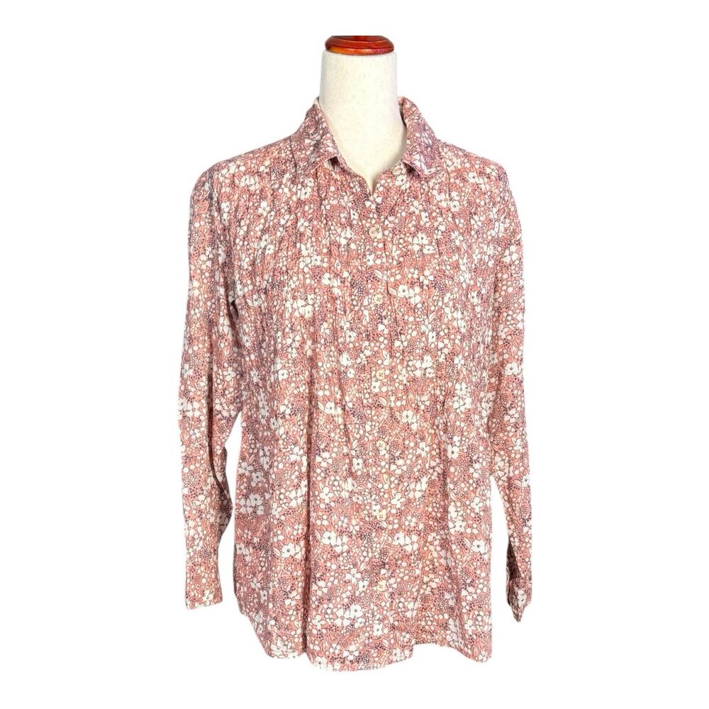 Pilcro Anthropologie The Sasha Smocked Boyfriend Button down Shirt Floral Top XS